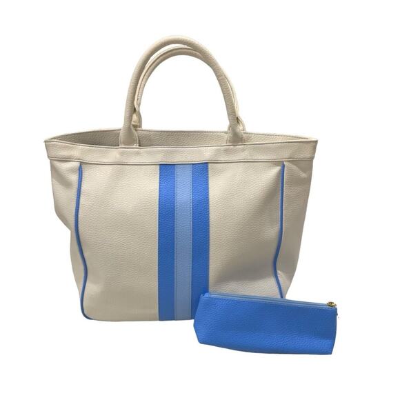 Vintage Estee Lauder Tote Bag Purse Beach with Pouch‎ Beige Blue - Picture 3 of 9